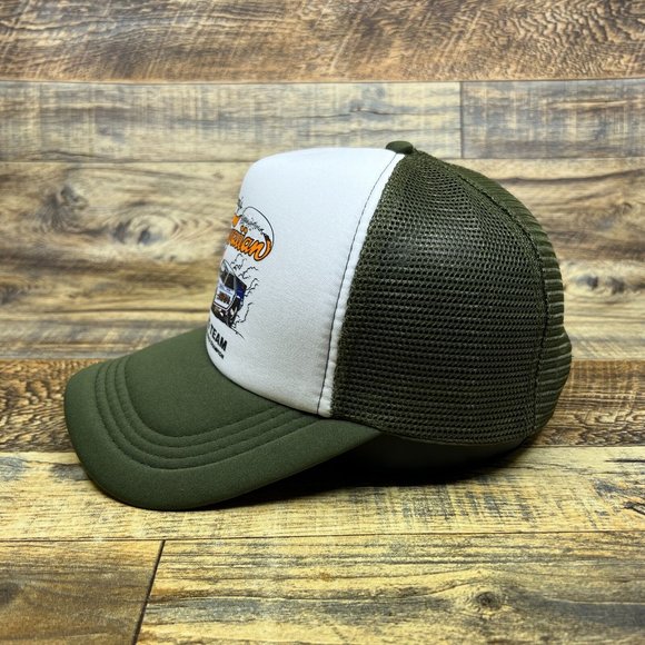 Roland Leong's Hawaiian Racing Team 1970 Mens Trucker Hat Olive Snapback 70s Cap - Picture 4 of 8